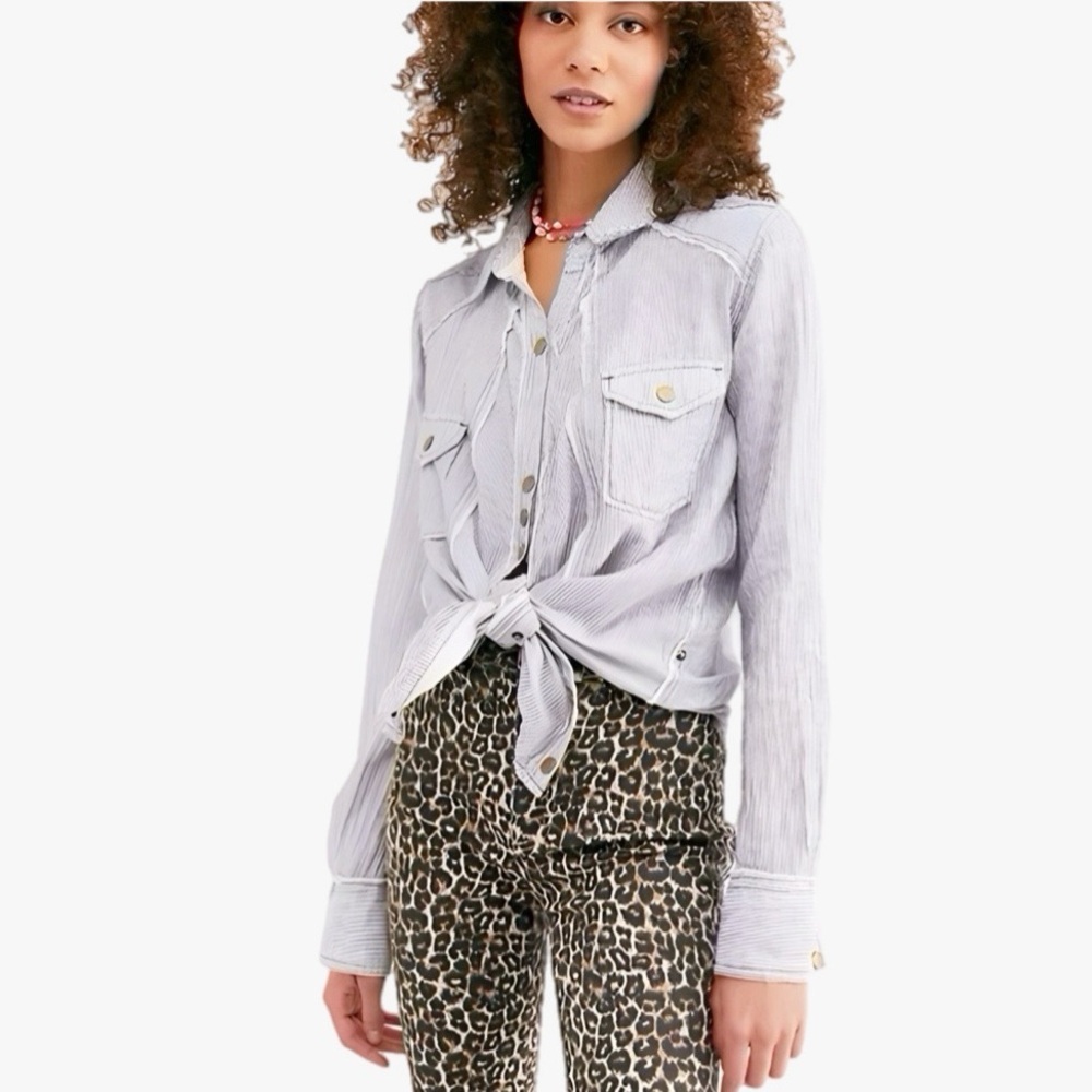 Free People We The Free Blue White Stripe Button Down Shirt Women’s Size Medium